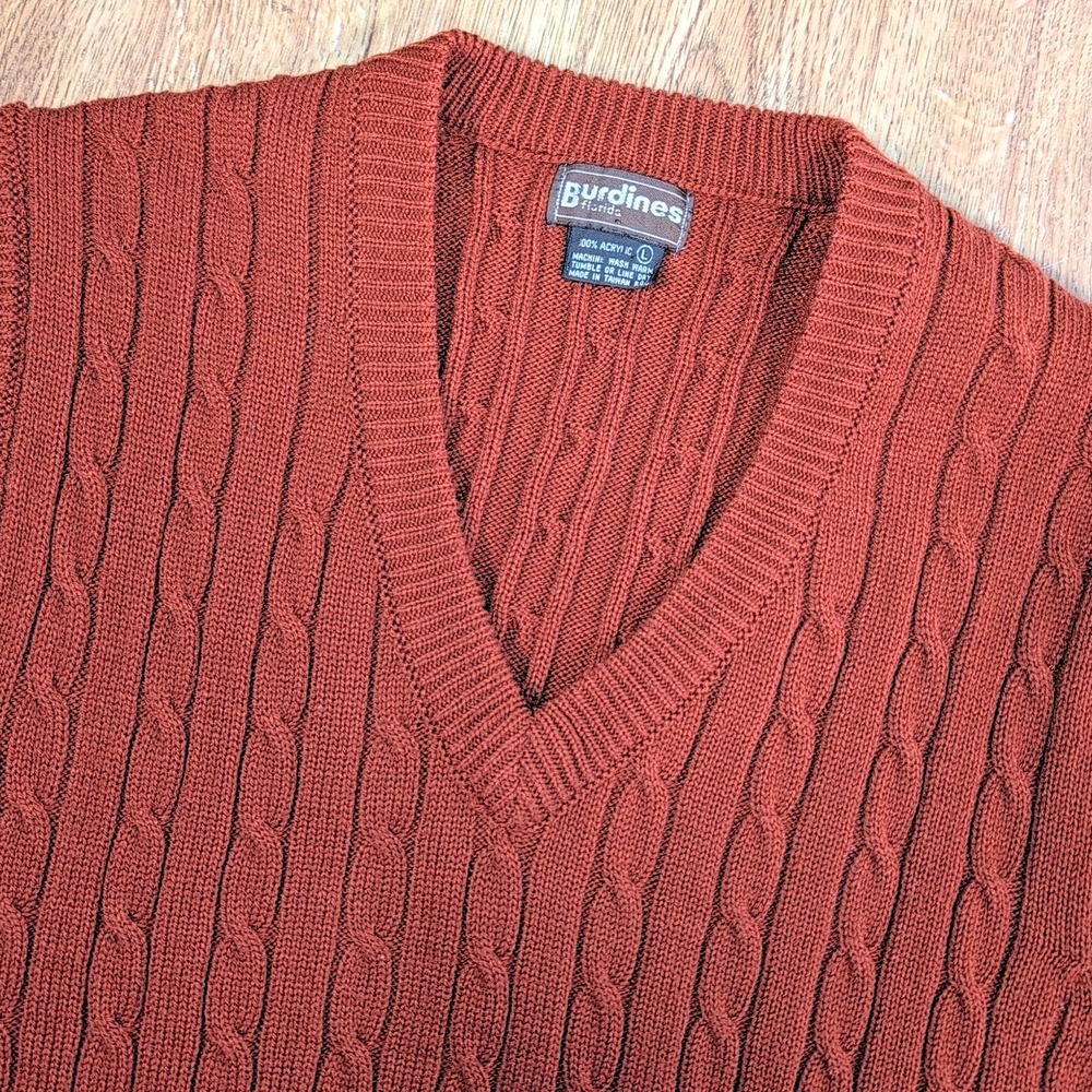 VTG Burdines Florida Vest Mens Size L Maroon Red Knit Ribbed Daily Dress - Large